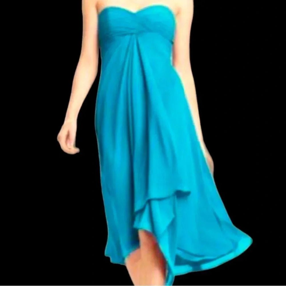 David’s Bridal cobalt  blue crinkle front strapless bridesmaid dress Sz 6